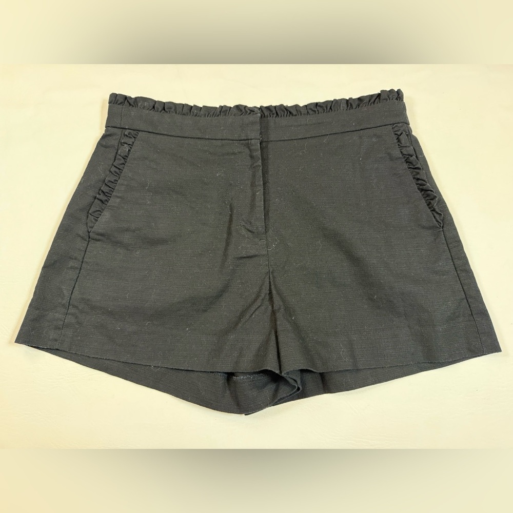 J Crew black ruffled edge shorts women’s 6 black cotton blend (bin S)